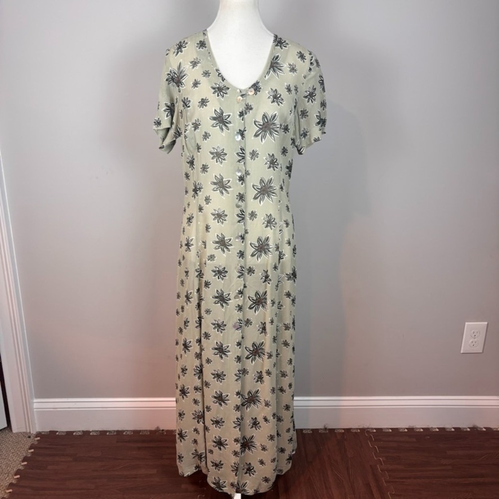 Vintage 90s Bandolera Floral Sheer Button Front Maxi Dress Womens Sm Cottagecore